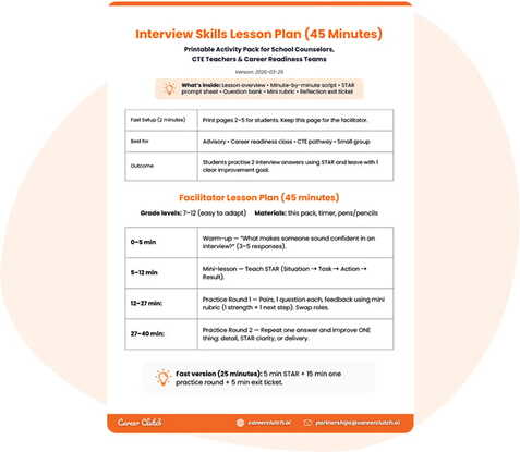 IInterview skills lesson plan and printable activities PDF